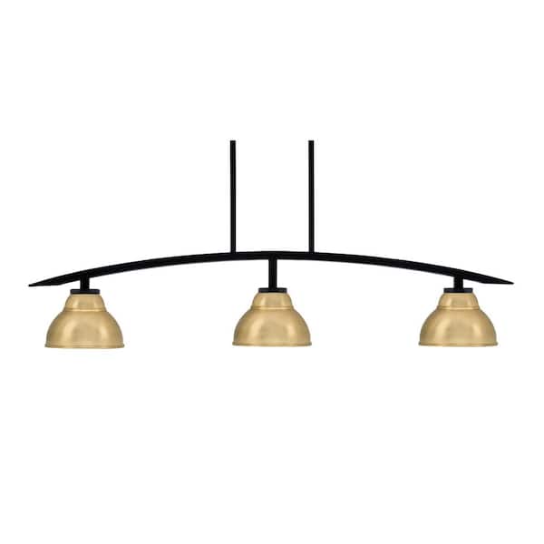 Unbranded Siena 41 in. 3-Light Matte Black Chandelier with 7 in. New Age Brass Double Bubble Metal Shades No Bulbs Included