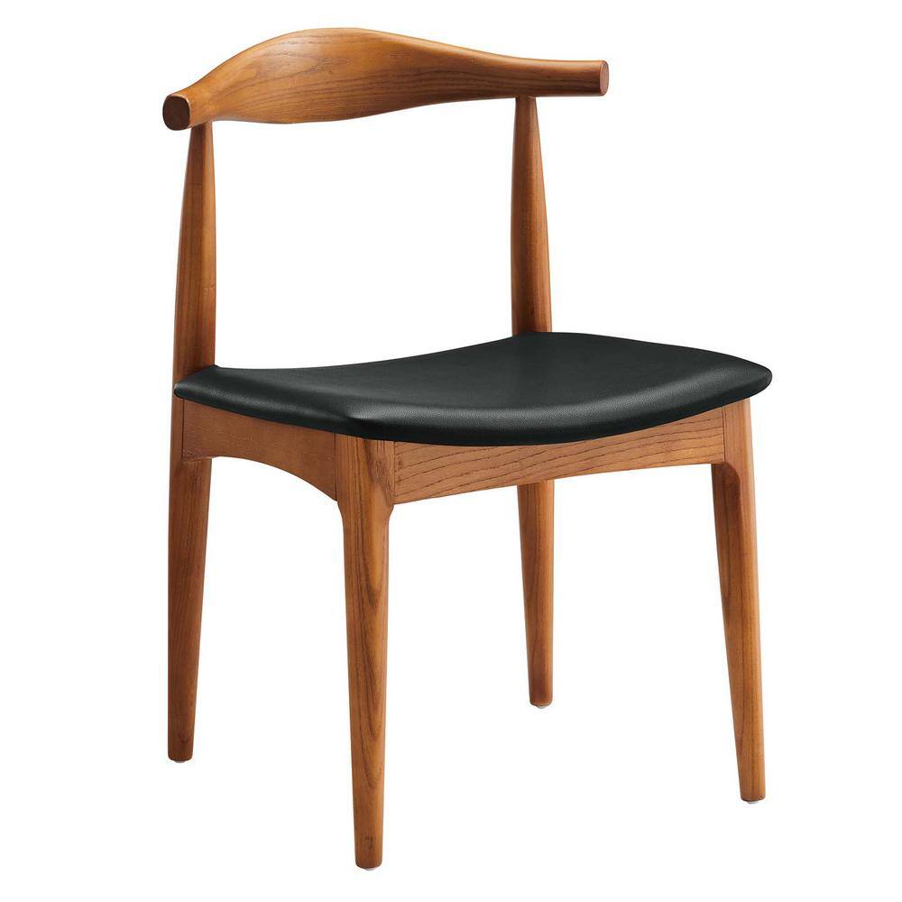 Mid-Century Curved Black Faux Leather and Wood Side Chair