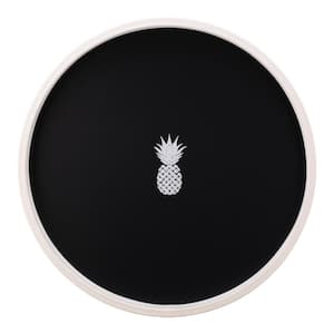 PASTIMES Pineapple 14 in. W x 1.3 in. H x 14 in. D Round Black Leatherette Serving Tray