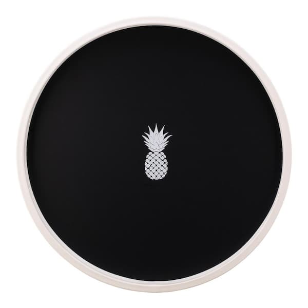 Kraftware PASTIMES Pineapple 14 in. W x 1.3 in. H x 14 in. D Round Black Leatherette Serving Tray