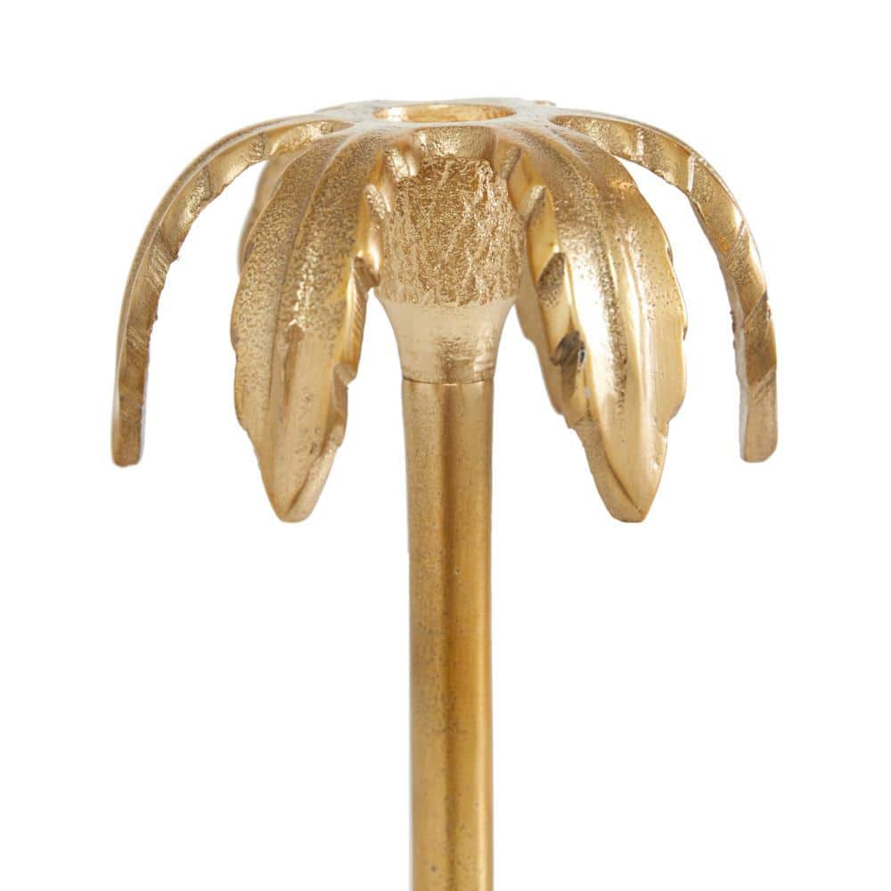 Gold Aluminum Palm Tree Taper Candle Holders Set of 3