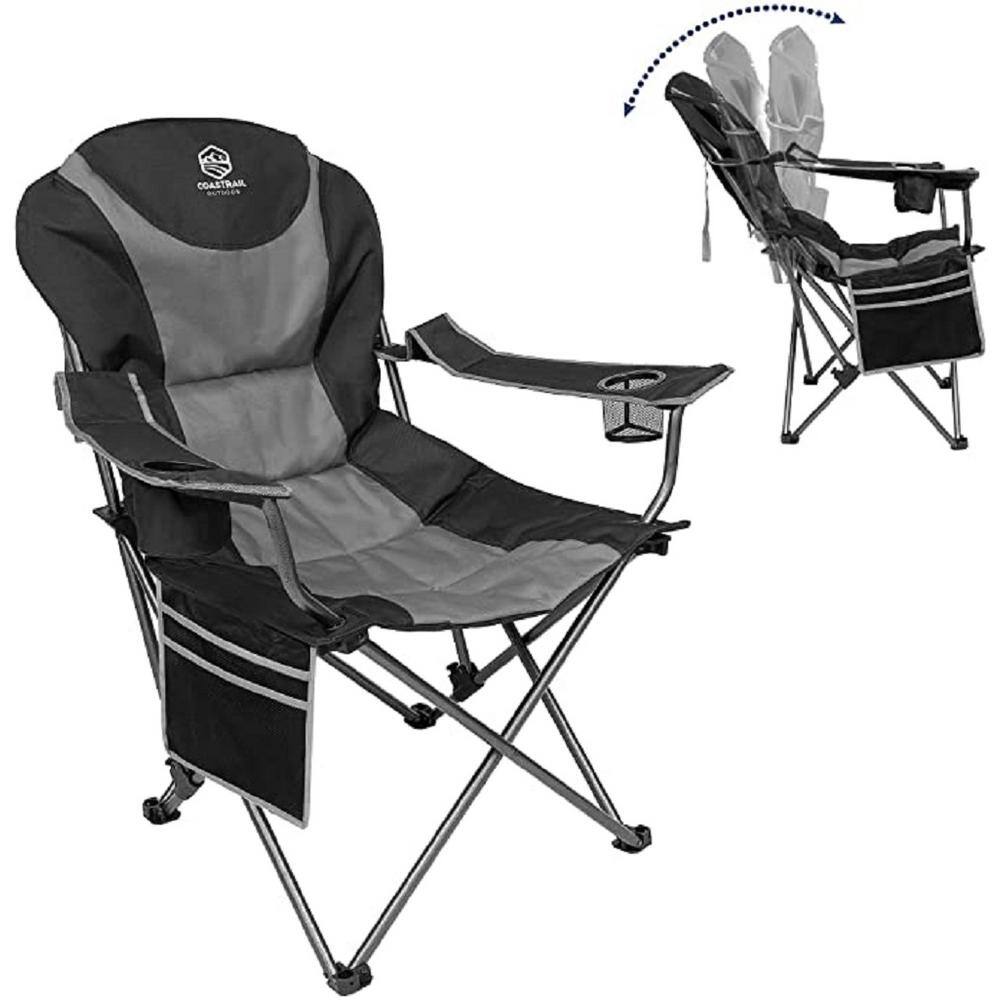 Black and Grey Outdoor Reclining Camping Chair 3 Position