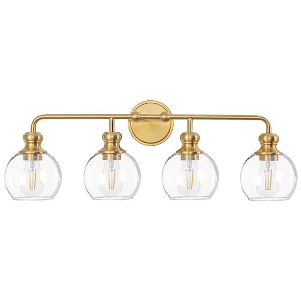 LAZYTIME HOME DECOR INC 30.7 in. 4 Light Gold Plating Vanity Light with Clear Glass Shade