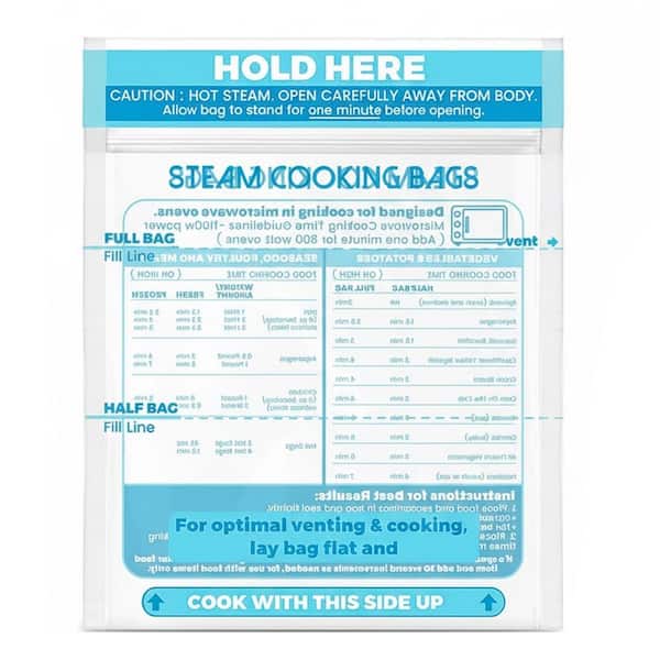 20-Piece Microwave Steam Cooking Plastic Bags Food Grade Zipper Pouches for Vegetables Meat Microwaveable Cookware