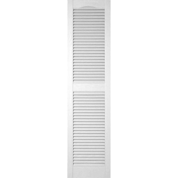 Ekena Millwork 18 in. x 60 in. Lifetime Vinyl Custom Cathedral Top Center Mullion Open Louvered Shutters Pair Paintable