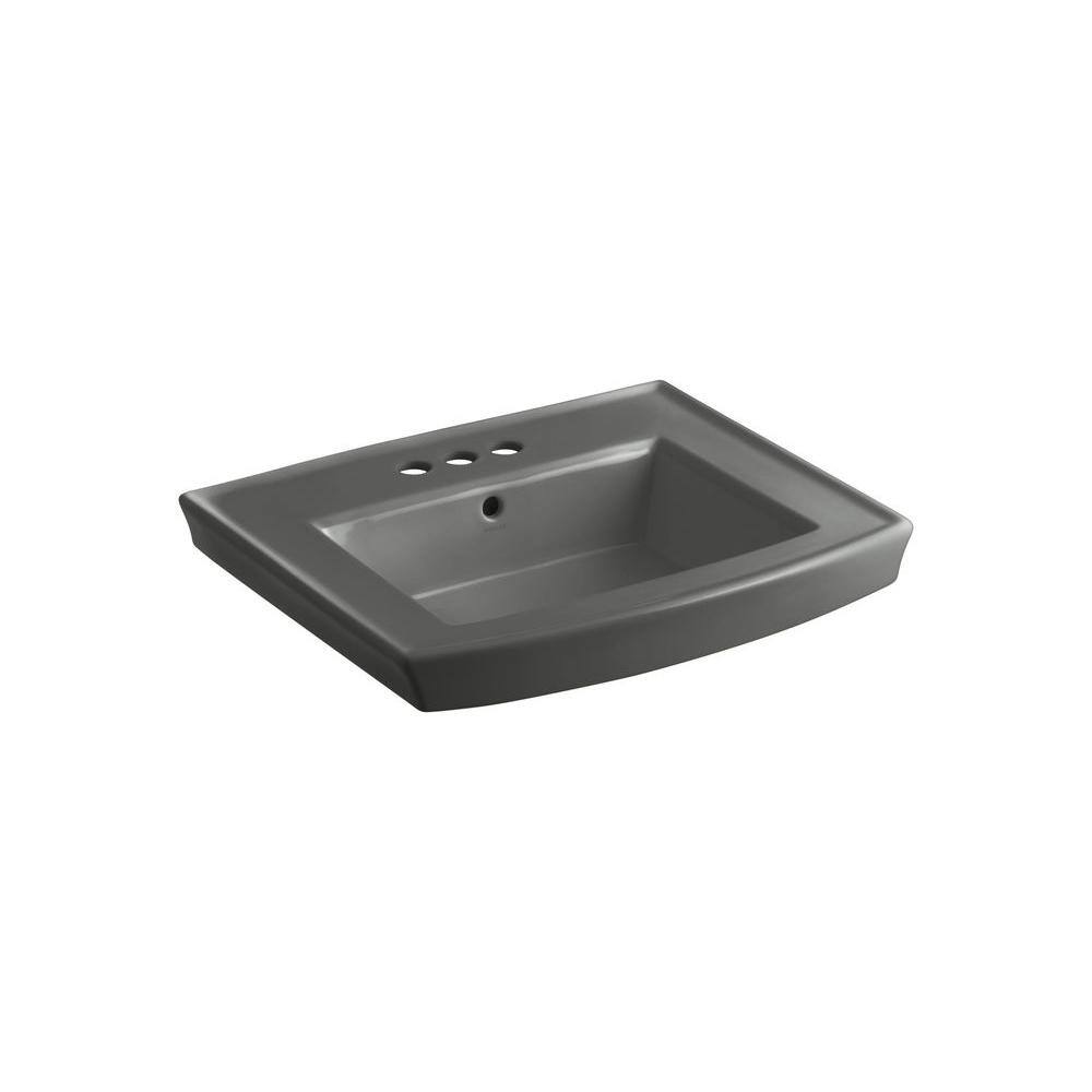 KOHLER Archer 24 In. Vitreous China Pedestal Sink Basin Only in Thunder