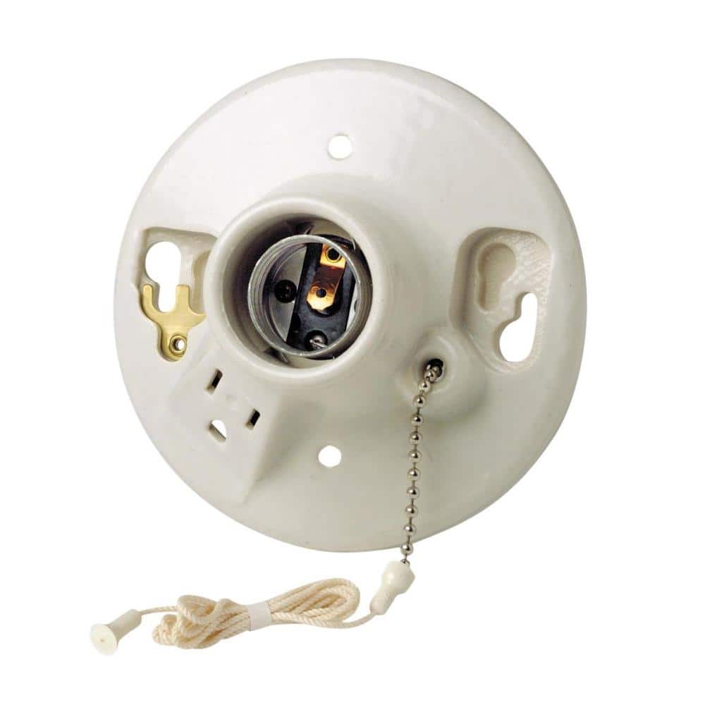 10-Leviton White1 Circuit Porcelain Pull Chain Light Bulb Lampholder 002-9814 