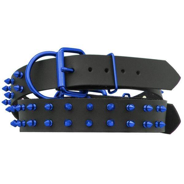 Platinum Pets 29 in. Black Genuine Leather Dog Collar in Blue Spikes