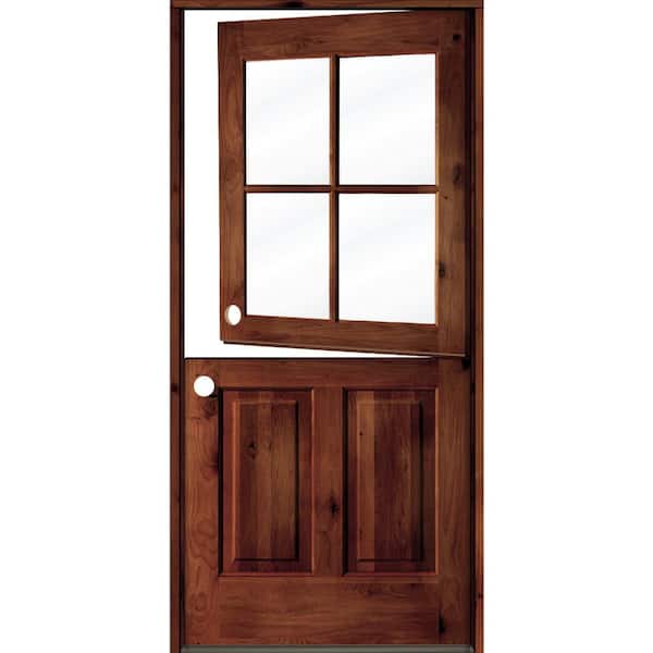 Krosswood Doors 32 in. x 80 in. Knotty Alder Right-Hand/Inswing 4-Lite Clear Glass Red Chestnut Stain Dutch Wood Prehung Front Door