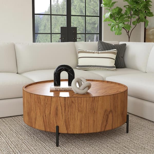 Tori 40 in. W Medium Brown Round Wood and Metal Coffee Table