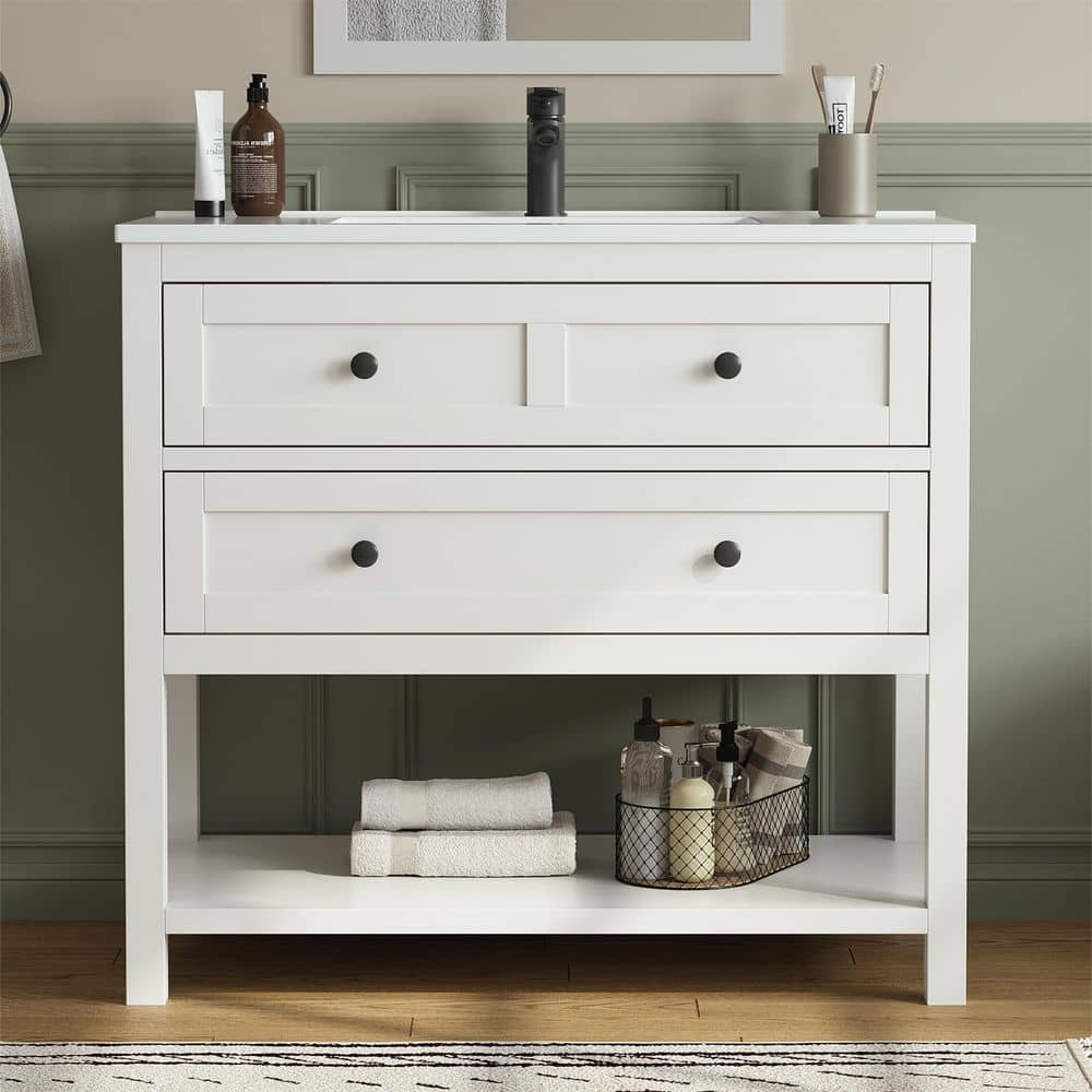 DELUXE DL LIVING Shay 37 in. Single Sink White Bath Vanity with