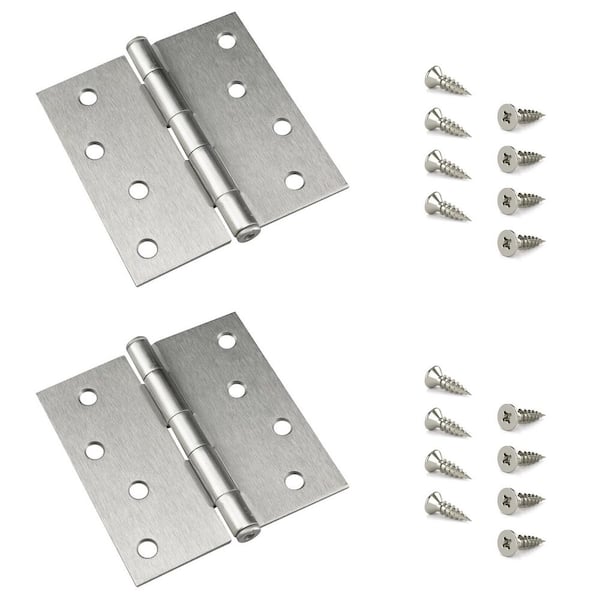 Onward 4 in. x 4 in. Brushed Nickel Full Mortise Butt Hinge with Removable Pin (2-Pack)