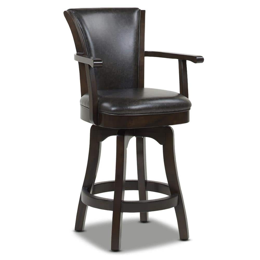Williams 27" Swivel Counter Height Bar Stool in Vintage Black Faux Leather and Wood