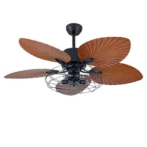 52 in. Indoor Retro 5 Wood Blades Black Metal Cage Shade Ceiling Fan with Light Kit and Remote Control