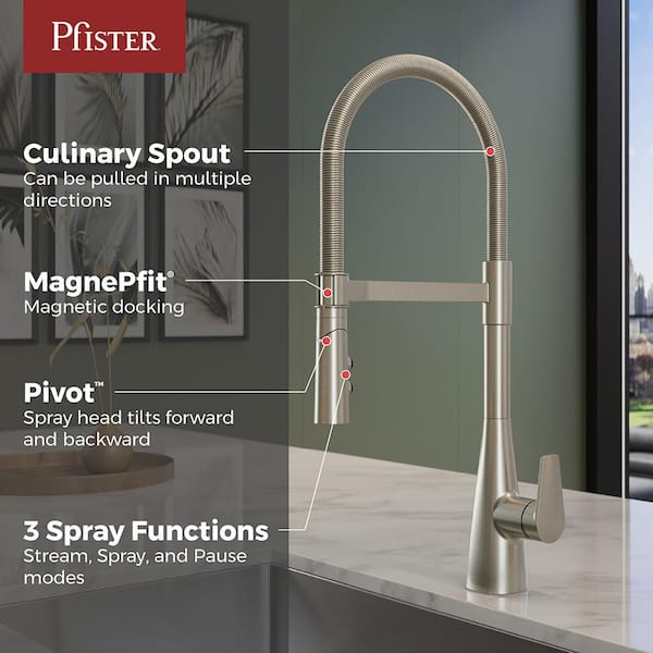Ashbourne 1-Handle 22.25 in. H Pull Down Sprayer Kitchen Faucet with 360° Spout Swivel in Spot Defense Stainless Steel