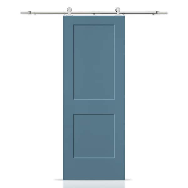 CALHOME 36 in. x 80 in. Dignity Blue Painted MDF Solid Core 2-Panel Shaker Interior Sliding Barn Door with Hardware Kit