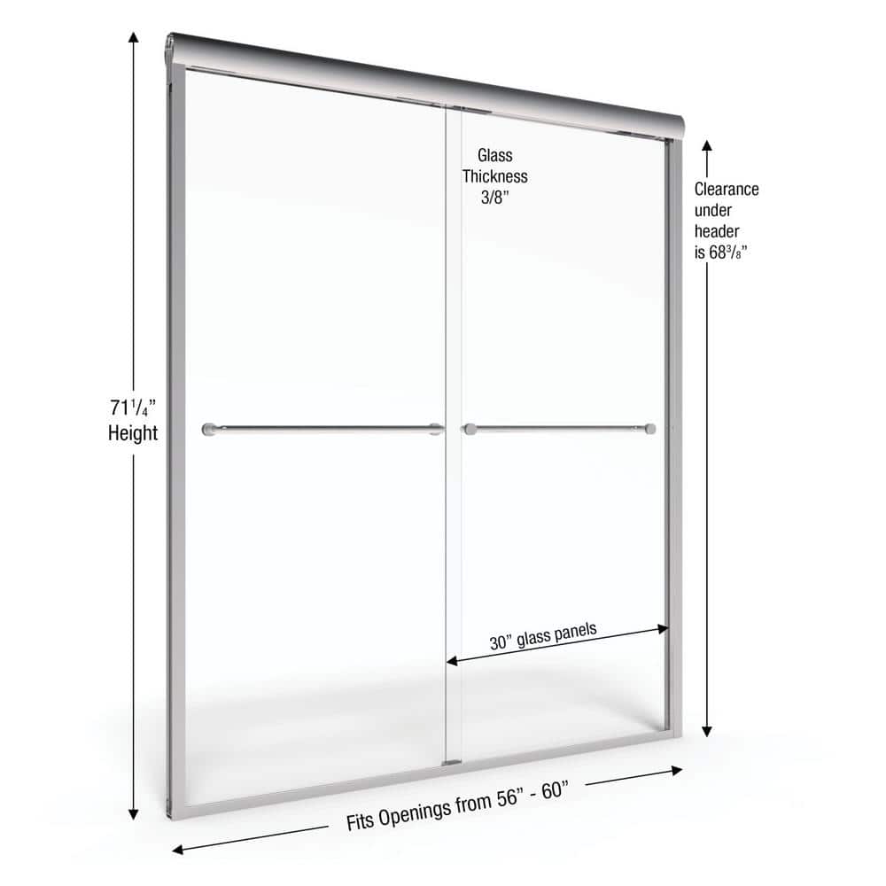 Celesta 60" x 71.25" Semi-Frameless Sliding Shower Door in Chrome with Clear Glass