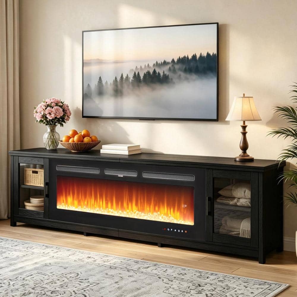 "90"" Fireplace TV Stand,Modern Entertainment Center with 60"" Smart WiFi Fireplace,Fits TVs Up to 100"",Black" price history on PriceWatchPro