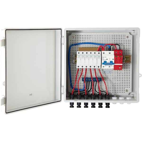 SKYSHALO PV Combiner Box, 6 String, Solar Combiner Box with 15A Rated Current Fuse 125A Circuit Breaker Lightning Arrester