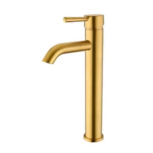 Single Hole Single Handle Bathroom Vessel Sink Faucet with Drain in Brushed Gold