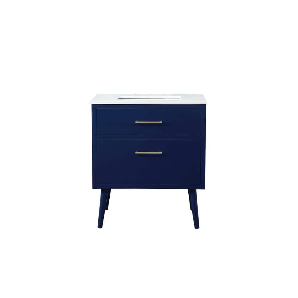 Timeless Home 30 in. W Single Bath Vanity in Blue with Engineered Stone Van
