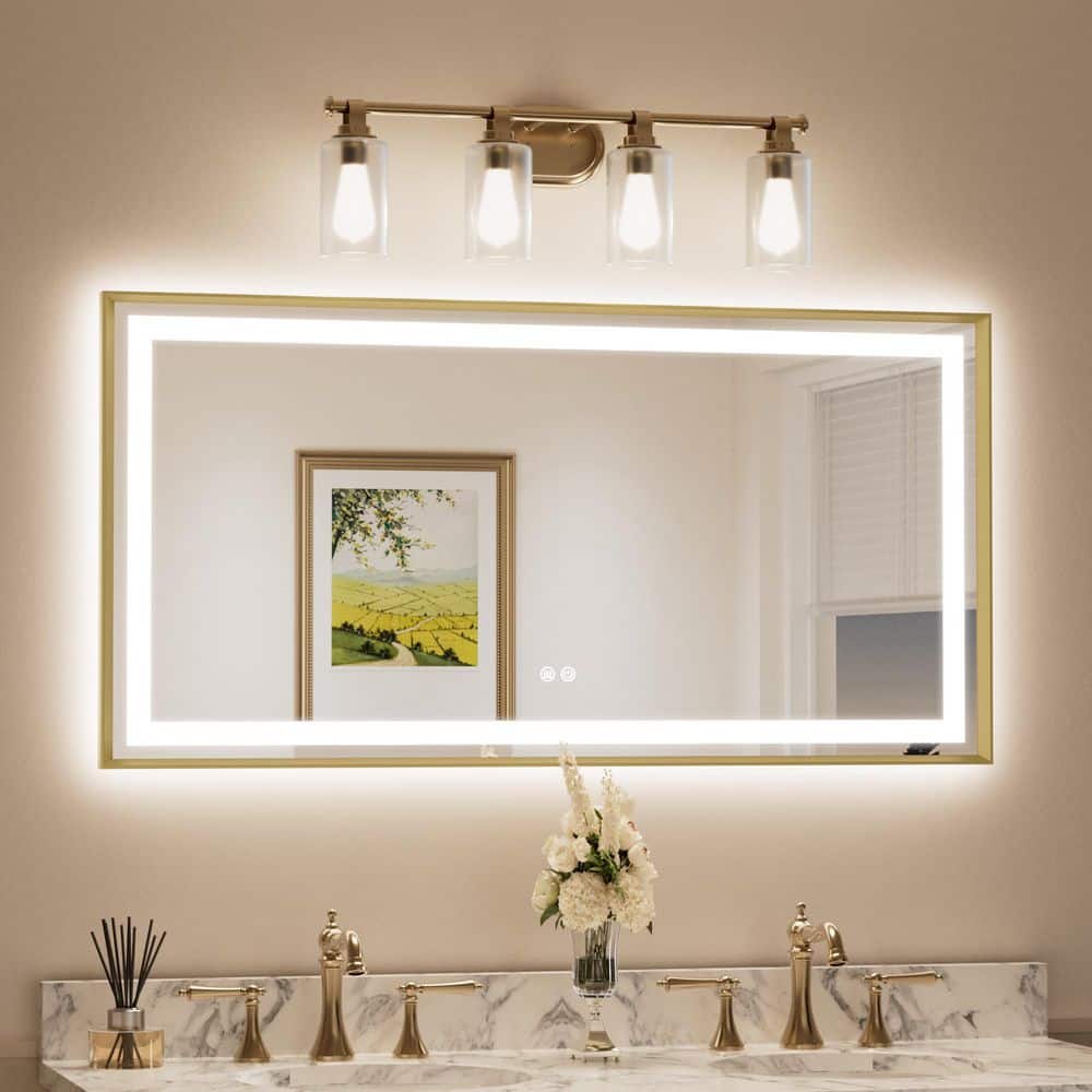 48 in. W x 24 in. H Rectangular Framed LED Lighted Bathroom Vanity Mirror with Light in Gold with Backlit and Anti-Fog price history on PriceWatchPro