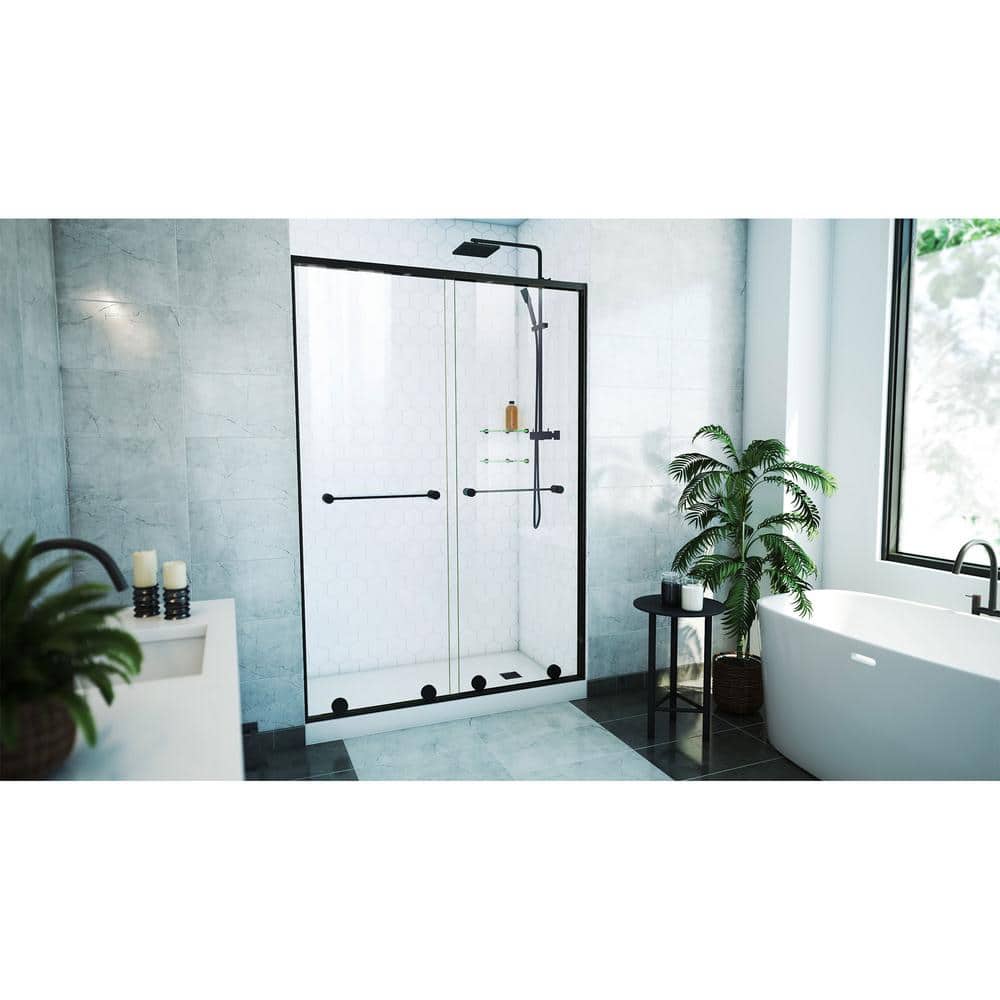 Harmony 54'' Satin Black and Clear Glass Frameless Shower Door