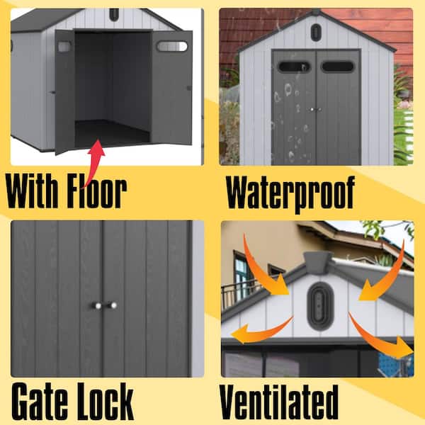 8 ft. W x 10 ft. D Resin Storage Shed with Floor for Garden and Backyard (75 sq. ft. )