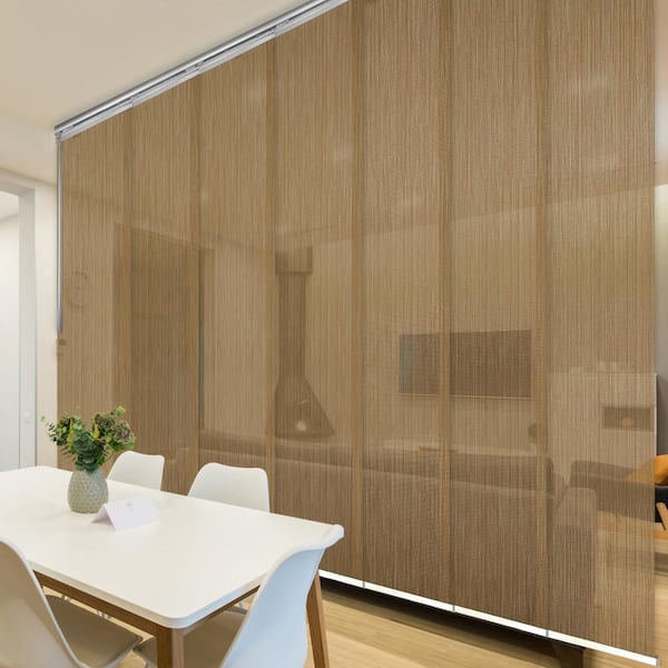 EMOH Wood 110 in.- 153 in. W x 116 in. L Adjustable 7-Panel Satin Nickel Single Rail Panel Track with 23.5 in. Slates