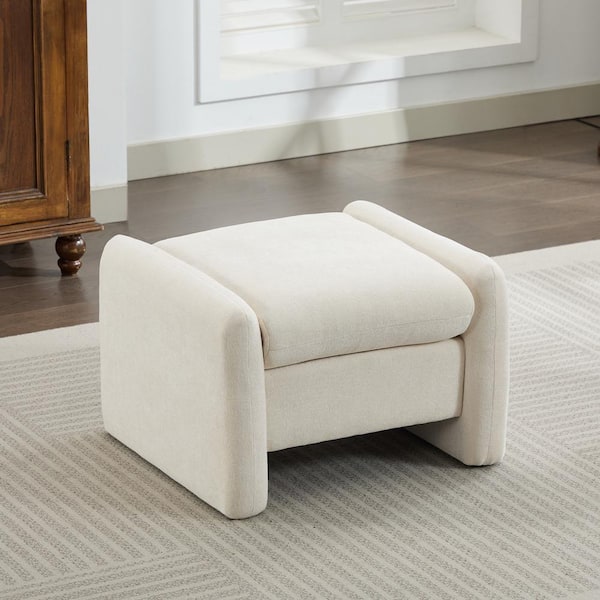 JEAREY Beige Chenille Wood Comfort Outdoor Ottoman for Couch