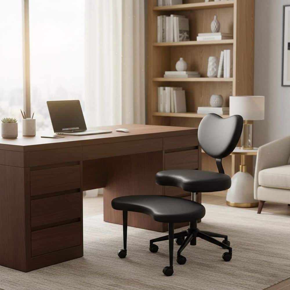 27.9 x 36.2 in. KSIDFD PU Leather Seat with Memory Foam Ergonomic Swivel Office Chair in Midnight Black with Arms Fabric