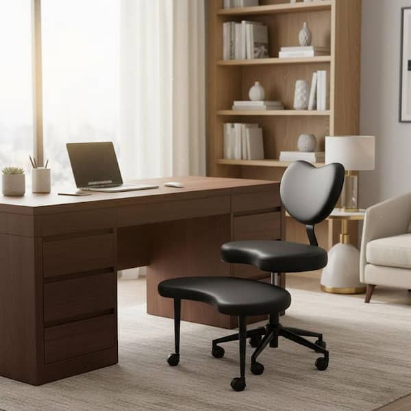 27.9 x 36.2 in. KSIDFD PU Leather Seat with Memory Foam Ergonomic Swivel Office Chair in Midnight Black with Arms Fabric