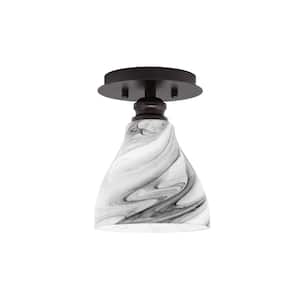 Albany 1-Light 6.25 in. Espresso Semi-Flush with Onyx Swirl Glass Shade