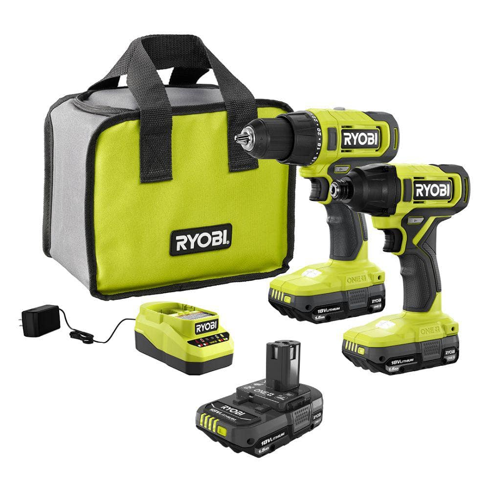 ONE+ 18V Cordless 2-Tool Combo Kit w/ Drill/Driver, Impact Driver, (2) 1.5 Ah Batteries, Charger, & FREE 1.5 Ah Battery -  RYOBI, PCL1200K2PBP002