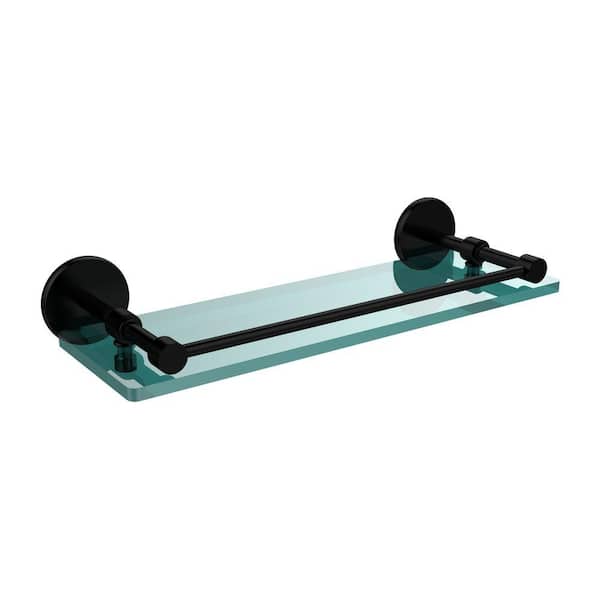 Allied Brass 16 in. L x 3 in. H x 5 in. W Clear Glass Bathroom Shelf with Gallery Rail in Matte Black