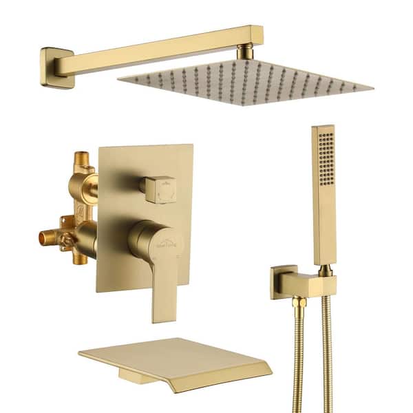 Boyel Living Wall Mount Single-Handle 1-Spray Tub and Shower Faucet in Brushed Gold - 10 Inch (Valve Included)