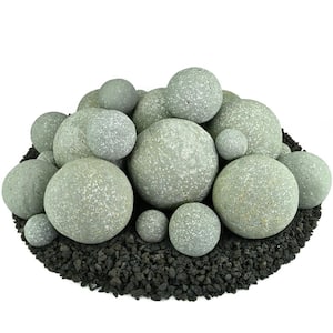 Mixed Set of 23 Ceramic Fire Balls in Pewter Gray Speckled