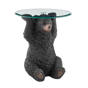 Barney Bear 20'' Round Side Table with Clear Tempered Glass