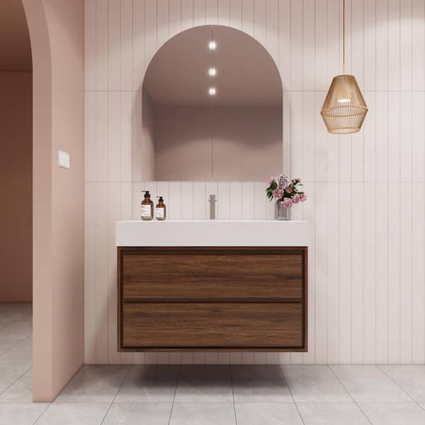 BV Better Vanity Saggie 42 in. W. x 20 in. D x 28 in. H Single Sink Floating Bath Vanity in Rosewood with White Acrylic Top