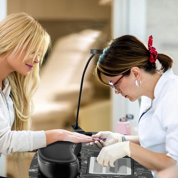 35 in. Black Folding Manicure Table Portable Nail Desk with Dust Collector LED Lamp Carry Bag