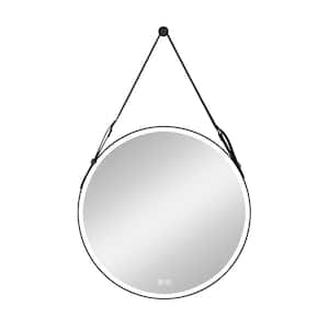 28 in. W x 28 in. H LED Black Round Framed with Lamp Hanging Mirror for Living Room, Vanity, Bathroom, 3 Lights