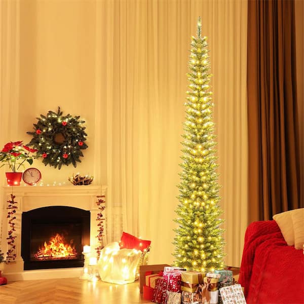 8 ft. PreLit 300 LED Lights Pencil Christmas Tree with 591 Branch Tips Party