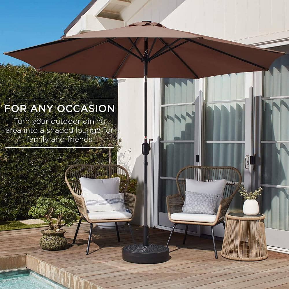 10ft Brown Hexagon Outdoor Steel Patio Umbrella with Crank