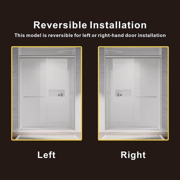 UKD07N 56 to 60 in. W x 76 in. H Double Sliding Semi-Frameless Shower Door in Brushed Nickel, 1/4 in. SGCC Clear Glass