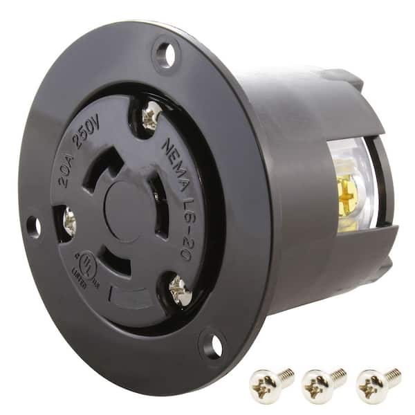 20A 250V L6-20R Flanged Outlet UL and C-UL Listed