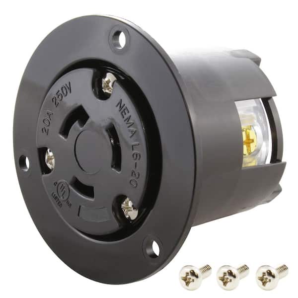 AC WORKS 20 Amp 250-Volt NEMA L6-20R Flanged Mounting Locking Industrial Grade Outlet Receptacle