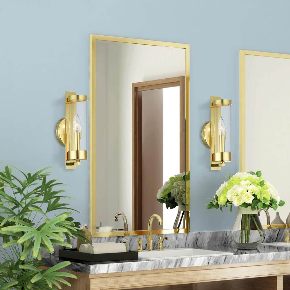 Modern Elegance 1-Light Polished Brass Sconce with Clear Glass