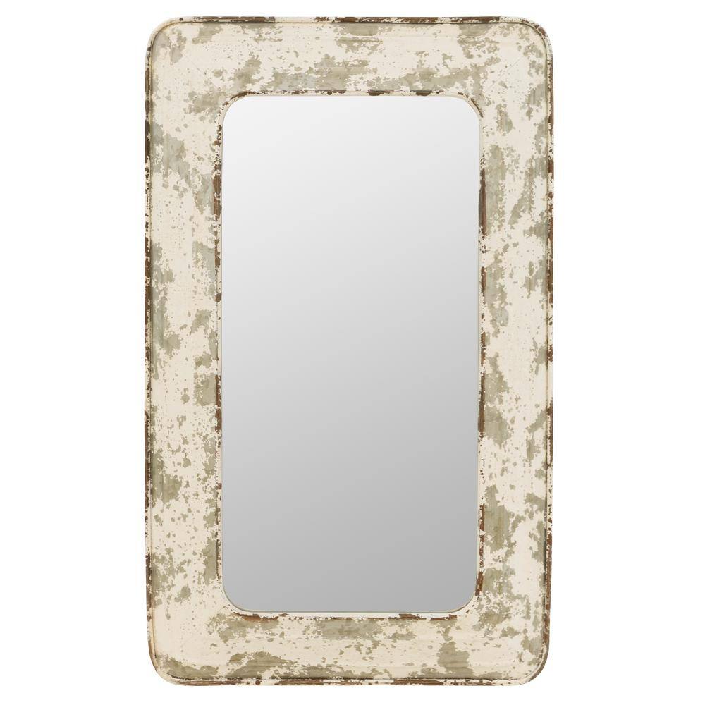 Jaycee Distressed White Metal Rectangular Wall Mirror