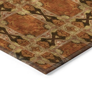 Orange and Rust 5 ft. x 8 ft. Woven Floral;Medallion Rectangle Indoor/Outdoor Area Rug