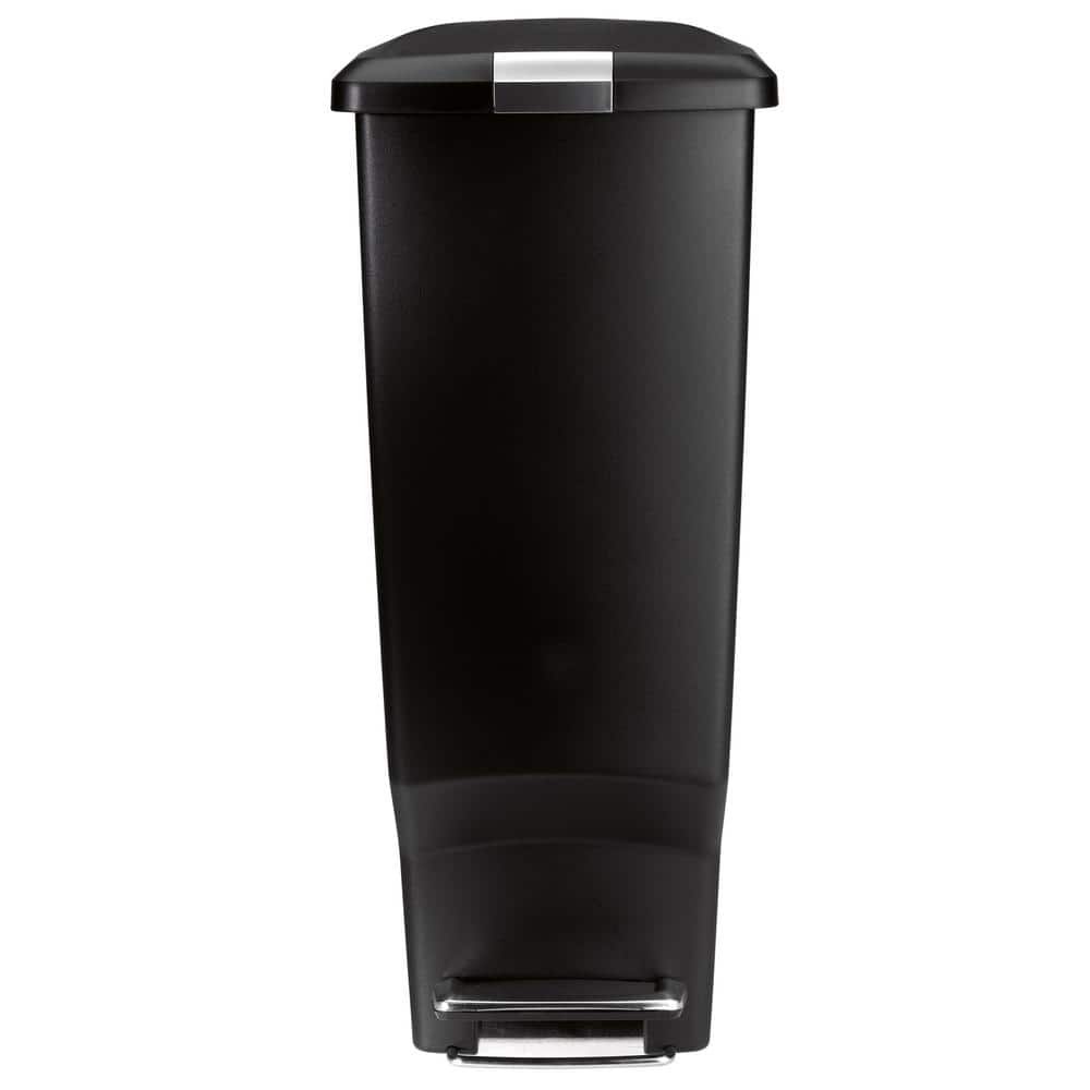 40 Liter Slim Step Trash Can with Soft-Close Locking Lid, Black Plastic